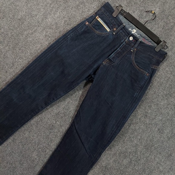 7 For All Mankind Jeans Mens 28x32 Blue Dark Wash The Straight Button Fly USA - Picture 1 of 11
